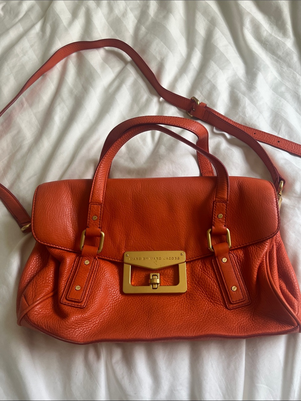 Marc by Marc Jacobs Orange Pebbled Leather Satchel with Gold Hardware
